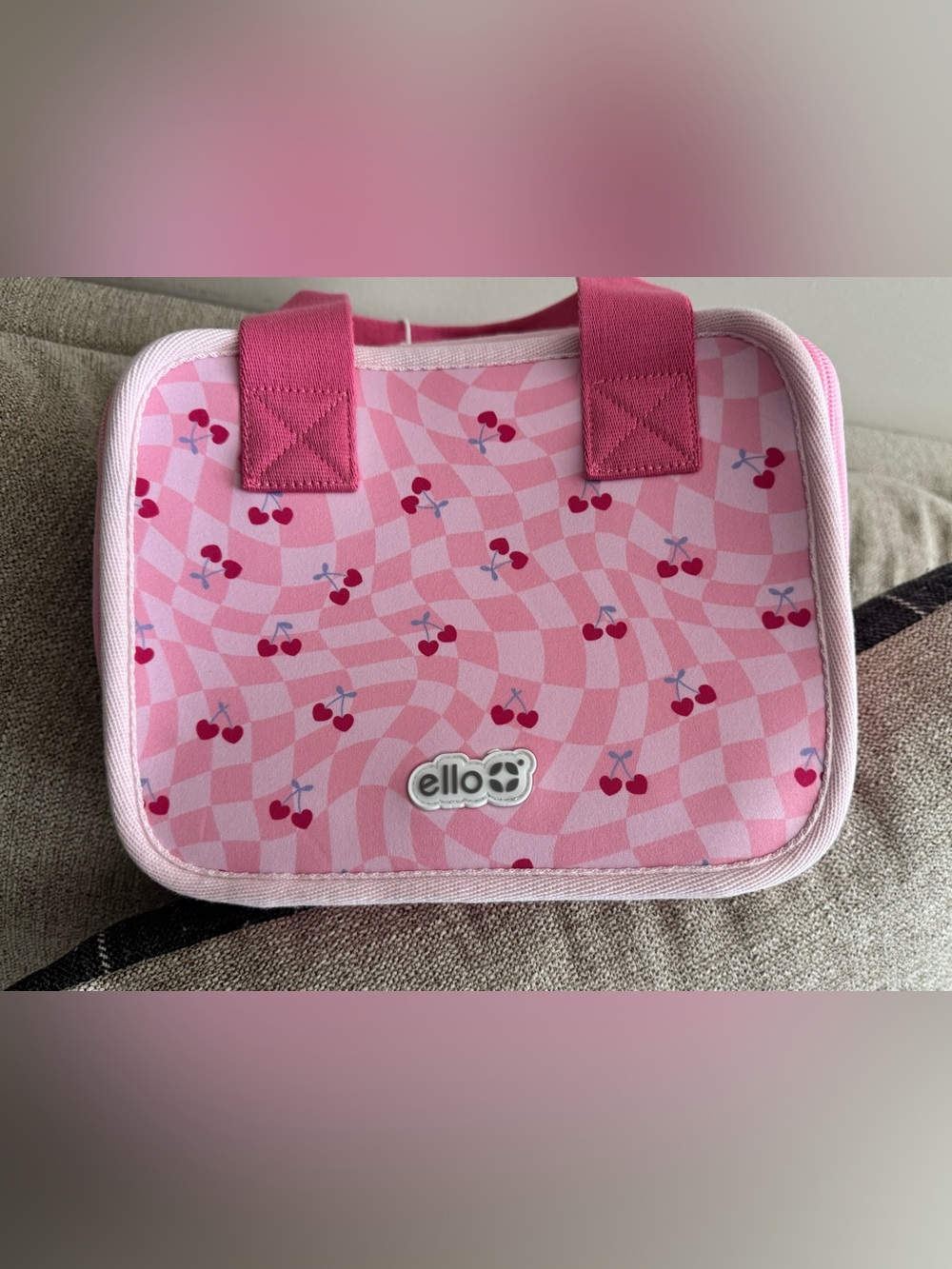 Ello Machine Washable Lunch Bag Pink Cherry Checkered NWT